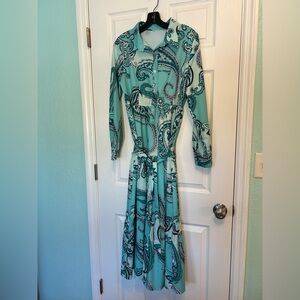 Teal Paisley Button-Up Maxi Dress